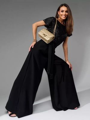 Sequins Short Sleeve Leisure Bodysuit