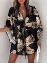 V-neck Tie-up Printed Patchwork Mini&Short Dresses