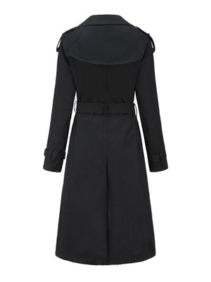 Waist-hugging Cotton Long Sleeve Lapel Three-dimensional Decoration Solid Color Trench Coats