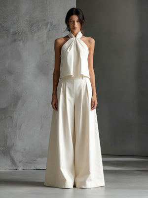 Loose Sleeveless Top And High-waisted Wide-leg Pants Two-piece Set