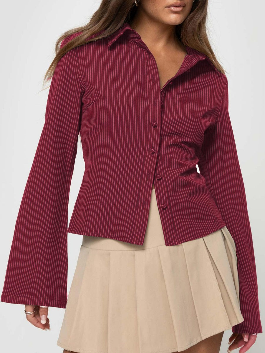 Long Sleeve Buttons Stripes Shirts