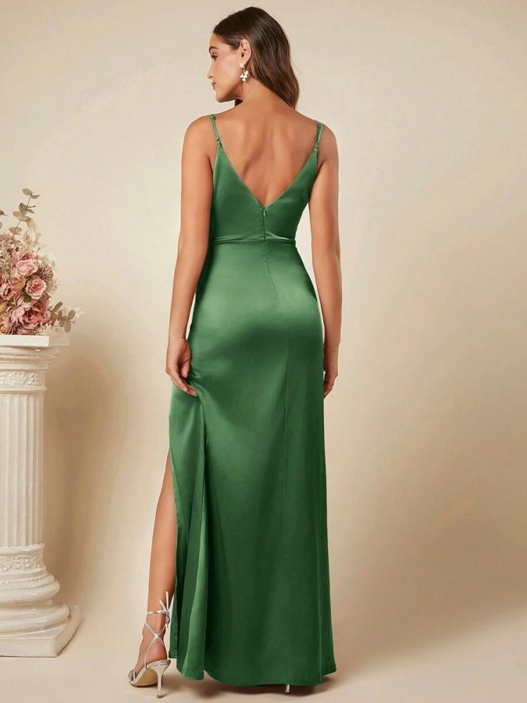 Satin Suspenders Pleated Maxi Dresses