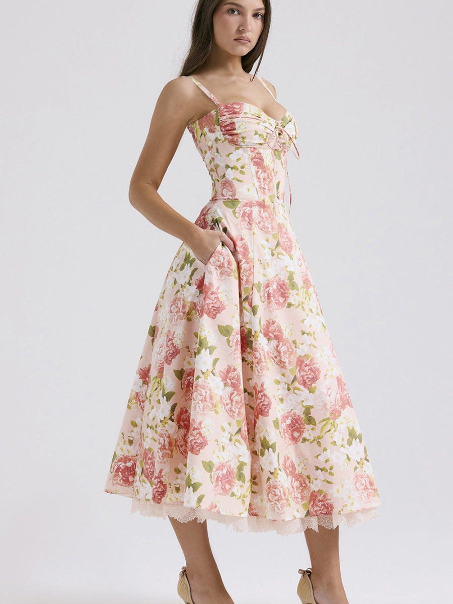 Floral Print Sundress With Tie Bow