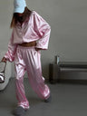 Zippered Loose Sweatshirt Jacket And Wide-Leg Pants Two-Piece Set