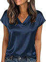 V-neck Satin Leisure Solid Color T-shirts