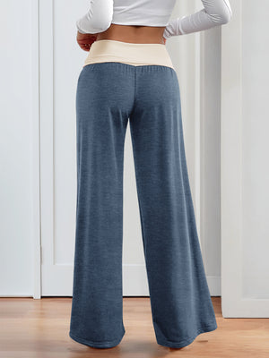 Color-blocked Casual Flared Trousers