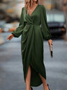 Slit Balloon Sleeve Irregular Long Sleeve Satin Long Skirt