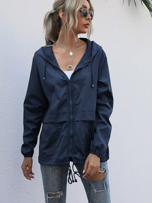 Hooded Zipper Outdoor Raincoat Coat Loose Windproof Long-sleeved Trench Coat