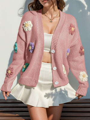 Macaron-colored 3D flowers Cardigans