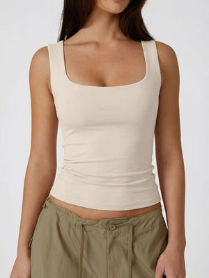 Square Collar Leisure Tank Tops