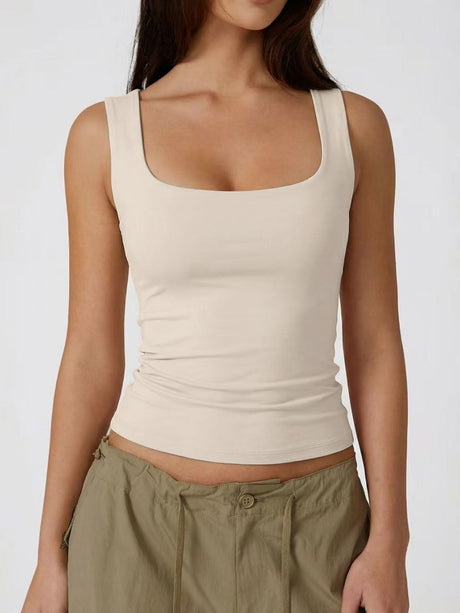 Square Collar Leisure Tank Tops