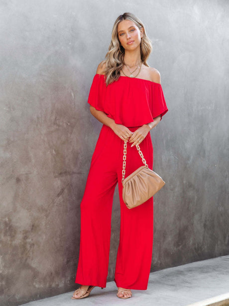 Off Shoulder Backless Loose-fit Leisure Jumpsuits
