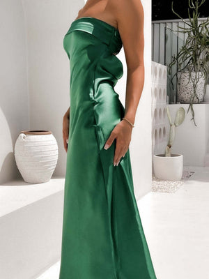 Bandeau Elasticity Backless Knitting Satin Sexy Maxi Dresses
