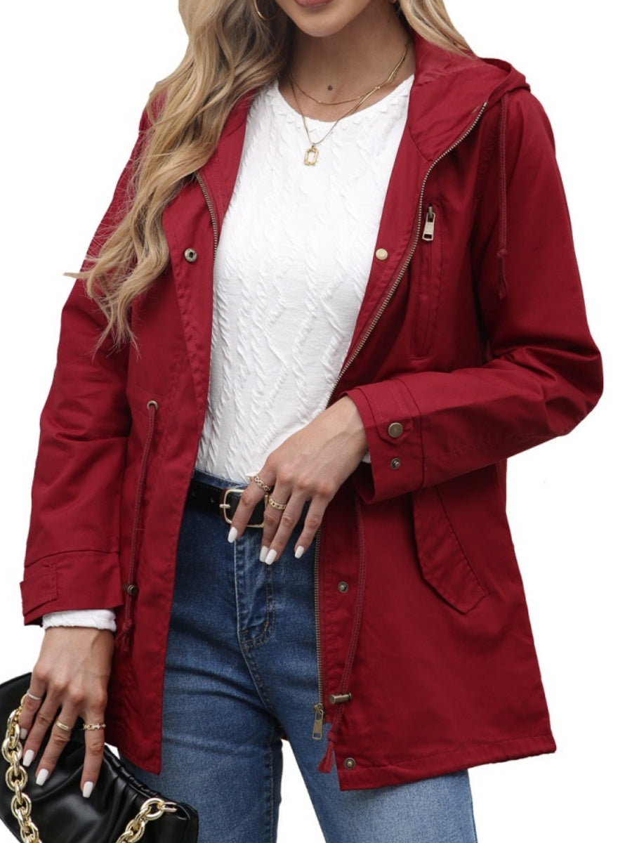Cotton Loose Solid Color Pocket Hooded Jackets