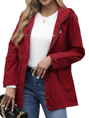 Cotton Loose Solid Color Pocket Hooded Jackets