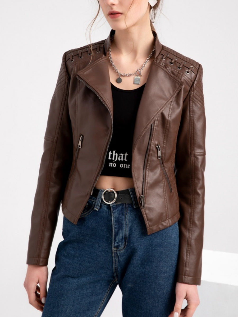 Short Slim Fit Thin Three-dimensional Decoration Leather Jacket