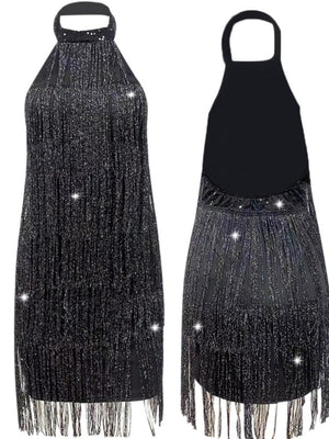 Robes courtes et mini sans manches à franges noires et dos nu