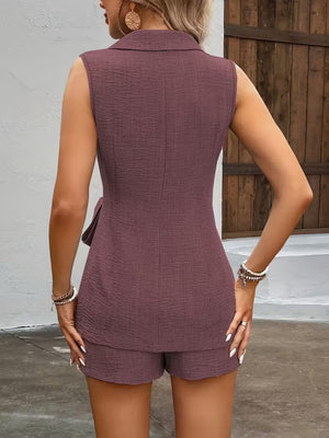 Lapel Vests Shorts Distressed Commuting Set 2-piece Sets