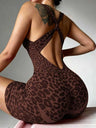 Seamless Leopard Cross Belt Fitness Tight Fit High Elasticity Jumpsuits