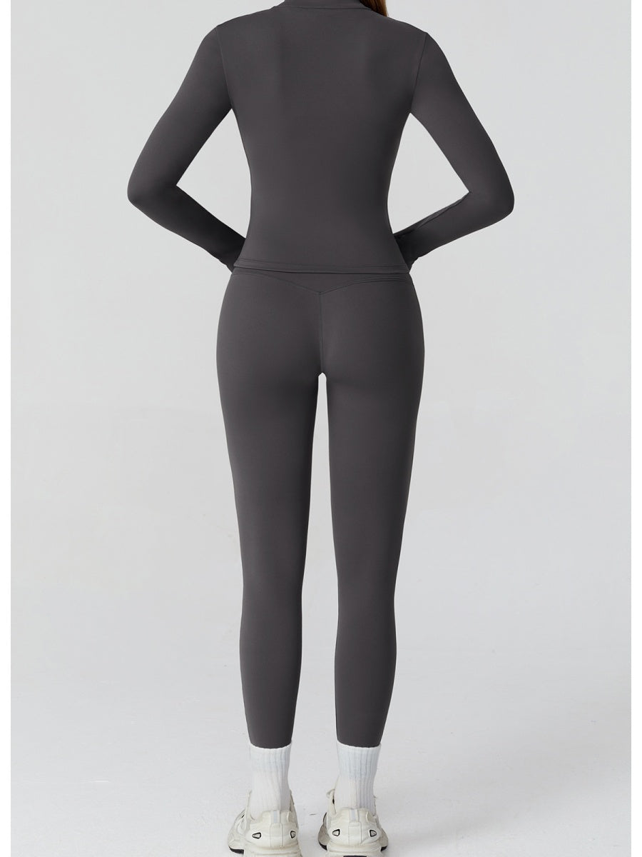 Veste de yoga bicolore en tissu brossé avec fermeture éclair, coupe-vent et ajustée