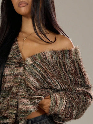 Fluffy Color matching Buttons Cardigans