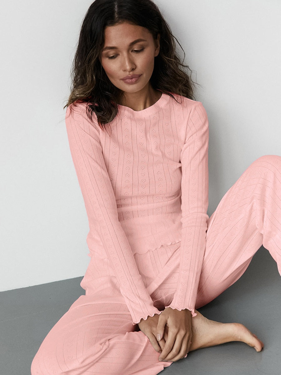 Ensemble de nuit deux pièces à manches longues en maille jacquard ajourée à motif cœur