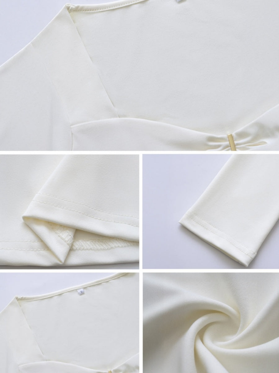 Simplicity Solid Color Hollow Bow Long-sleeved T-shirt