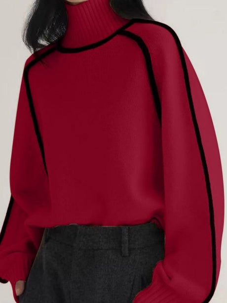 Color-blocked Stripes Splicing Half Turtleneck Sweaters