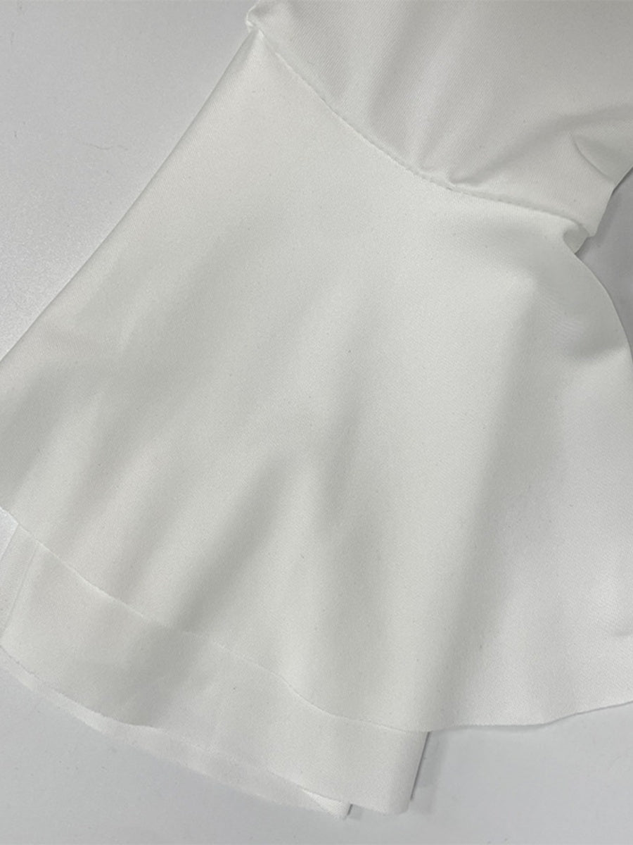 Ruffle Hip-hugging Flared Sleeves Mini&Short Dresses