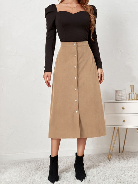 Corduroy Single-breasted High Waist Skirts