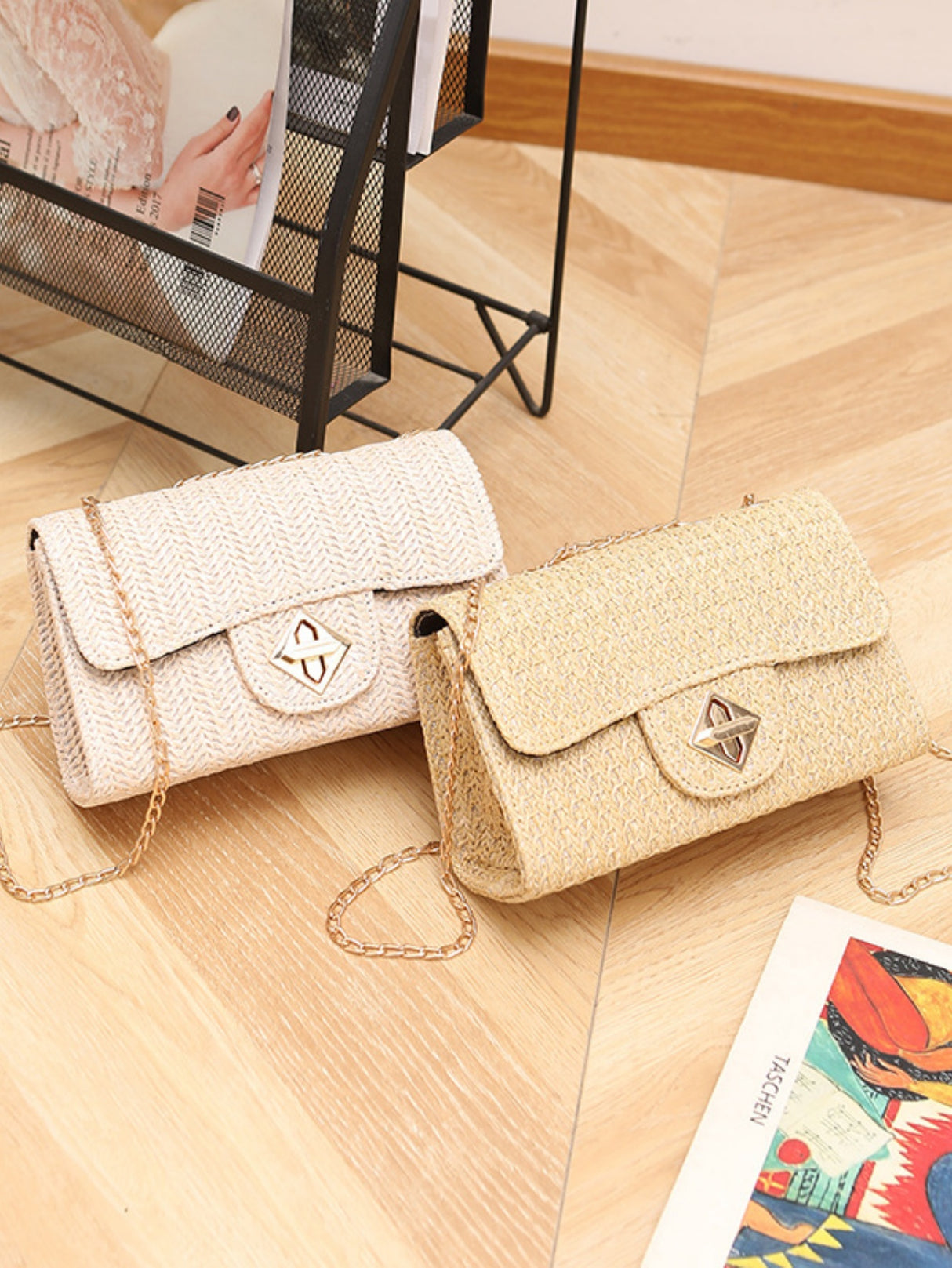 Solid Color Straw Crossbody Bag For Vacation