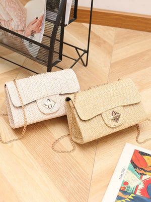 Solid Color Straw Crossbody Bag For Vacation