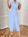 Backless Bare Waist Lapel Bodysuit With Slits Maxi Dresses