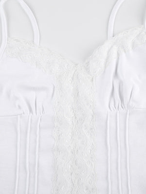 Deep V-neck Solid Color Lace Trim Split Camisole