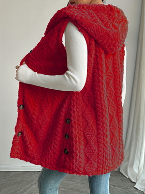 Solid Color Double-sided Plush Hooded Button Vests