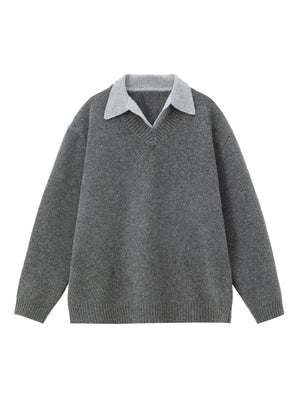 Liber Autumn Men's Fake two-piece lapel sweater