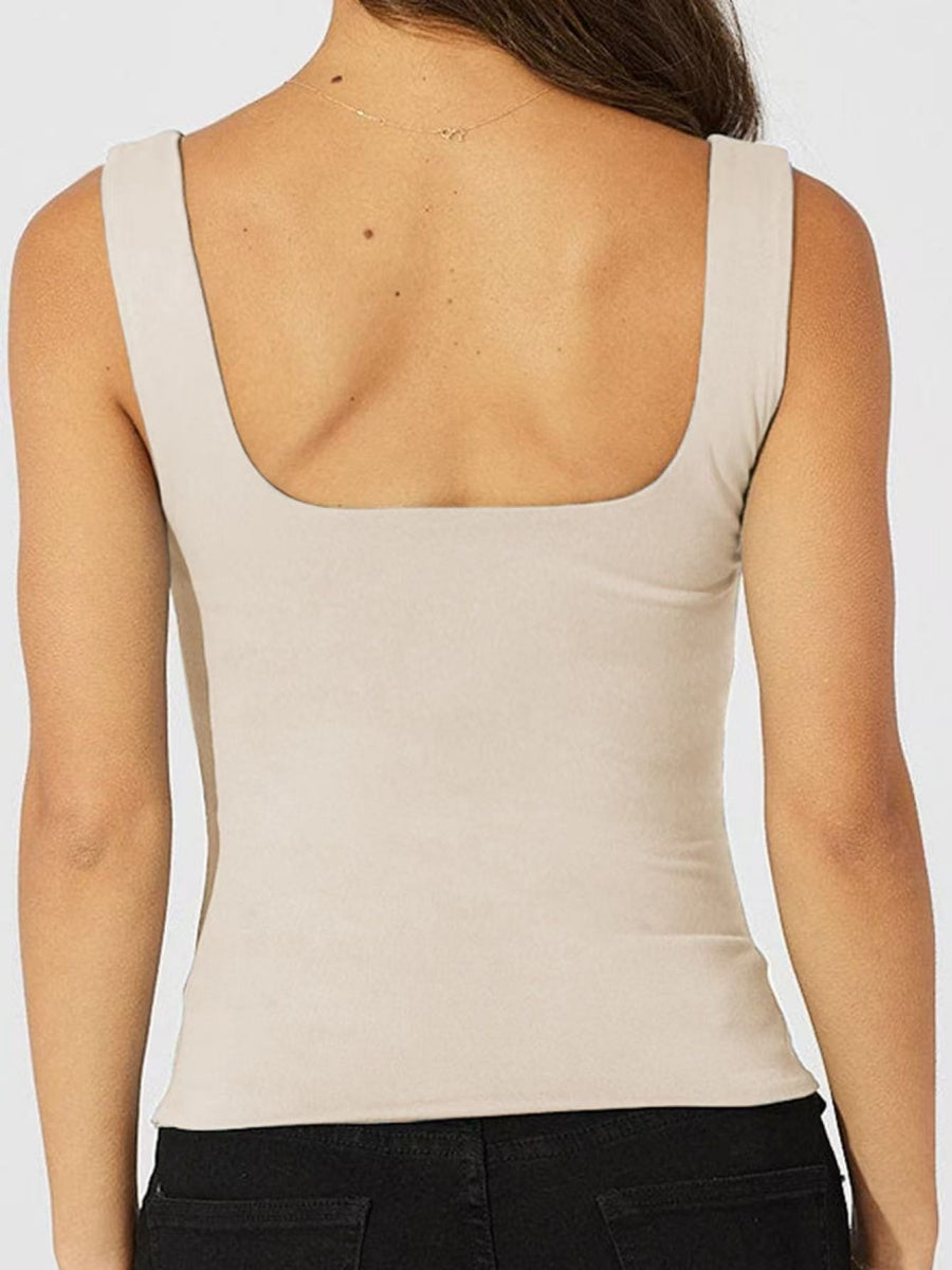 Square Collar Leisure Tank Tops