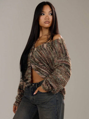 Fluffy Color matching Buttons Cardigans