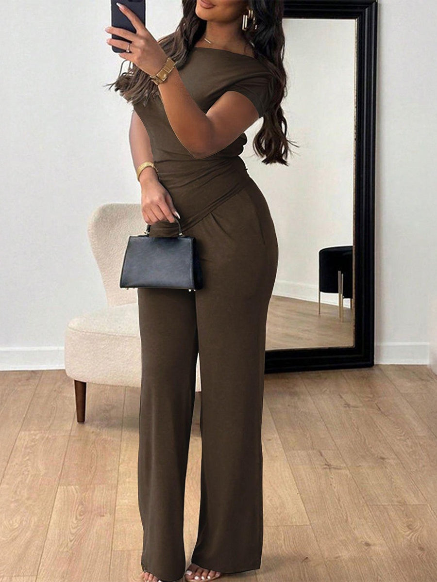 Off-shoulder Short-sleeved Trousers Two-piece Set