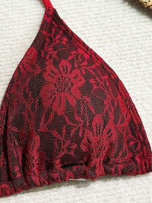 Lace Mesh Mini Skirt Swimsuit Bikini Three-Piece Set