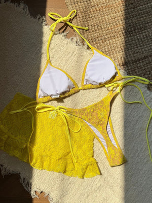 Sexy Lace Cutout Bikini Three-Piece Set For Beach