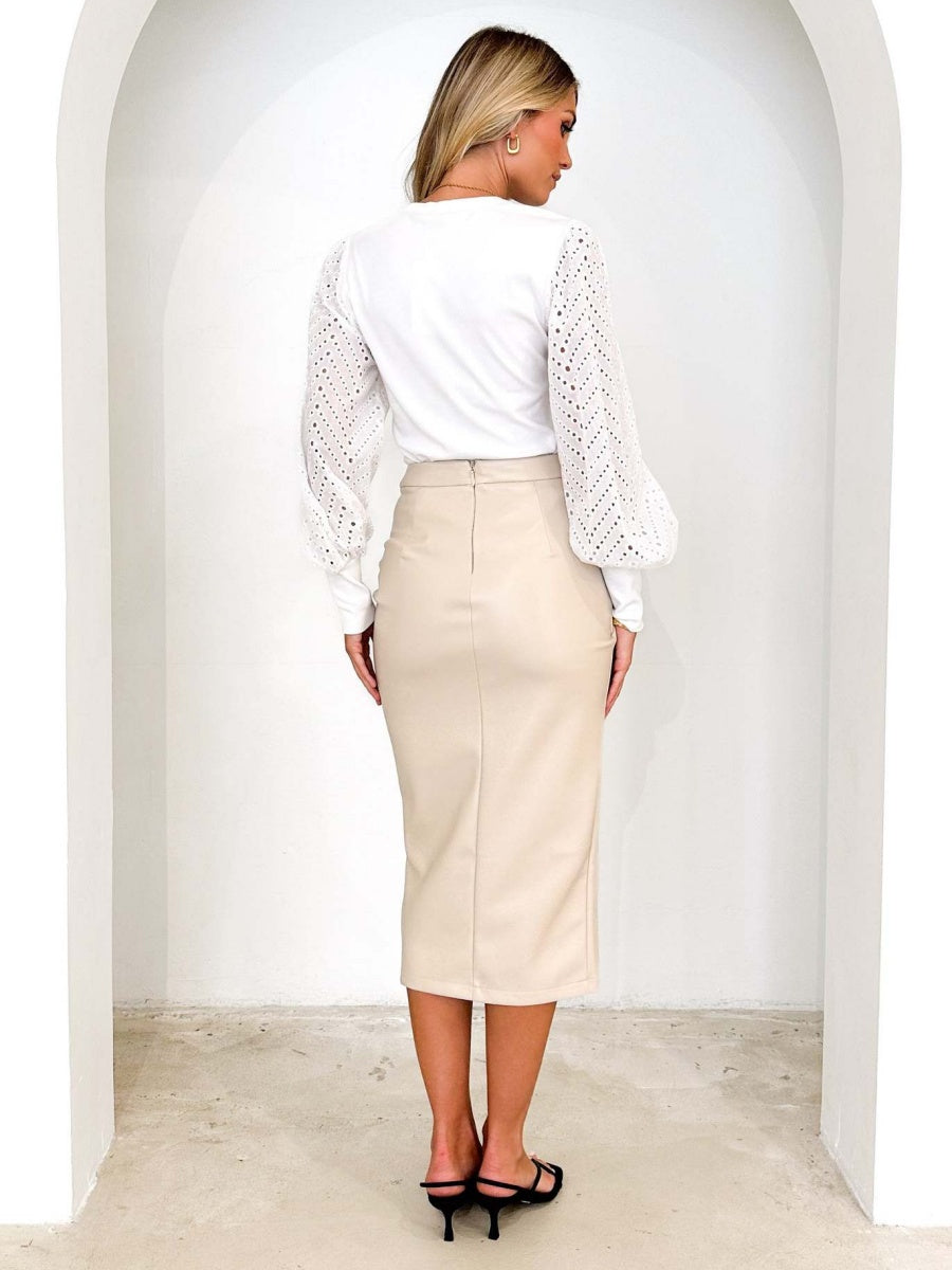 High Waist Zipper Pleats Hip Leather Skirts