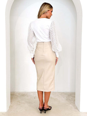 High Waist Zipper Pleats Hip Leather Skirts