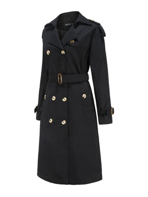 Waist-hugging Cotton Long Sleeve Lapel Three-dimensional Decoration Solid Color Trench Coats