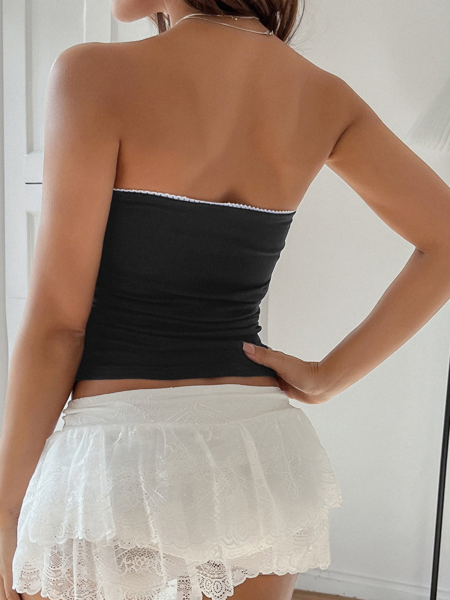 Lace Solid Color Strapless Top