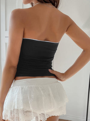 Lace Solid Color Strapless Top