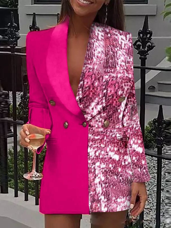 Sexy Deep V Two-tone Print Blazers