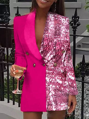 Sexy Deep V Two-tone Print Blazers