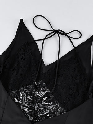 Black Lace Open Backless Halter High-waisted Long Dress