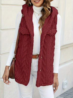Three-dimensional Geometric Pattern Warm And Fashionable Plush Hooded Cardigan Mid-length Vest